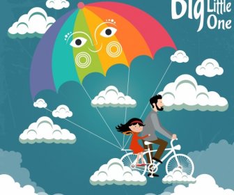 Dreaming Background Fatherhood Icon Bicycle Parachute Clouds Decoration