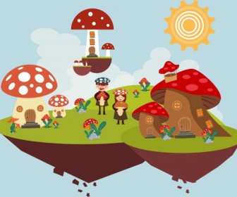 Hintergrund Schweben Pilz Land Symbol Fröhliche Kinder Träumen