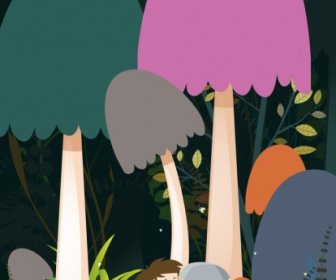 Dreaming Background Huge Mushroom Cute Boy Icons