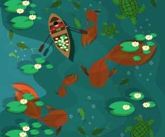 Dreaming Background Human Rowing Giant Fishes Decor