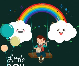 Soñando Antecedentes De Nube Estilizada Rainbow Pequeño Iconos