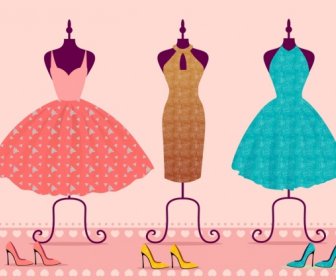 Dress Icons Sets Various Colored Sketch