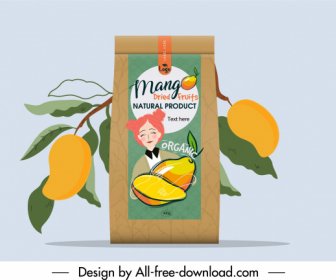 Getrocknete Mango Verpackungsvorlage Elegantes Handgezeichnetes Retro-Dekor