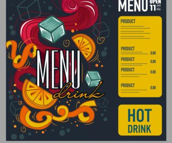 шаблон меню напитков темный красочный динамический дизайн ручной съемки