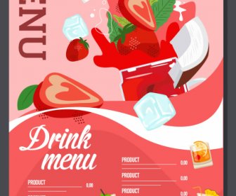 Drink Menu Template Splashing Dynamic Design Strawberry Sketch