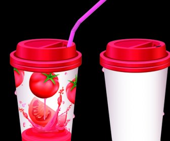 Drinks Cups With Tubes Vector 3