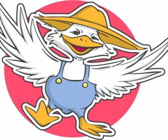 Duck Sticker Template Funny Stylized Cartoon Character