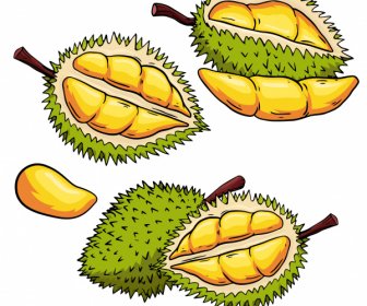 durian fruit icons retro handdrawn sketch