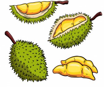 durian icons retro handdrawn sketch