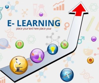 E Learning Banner 3d Arrow Colorful Circles Decoration