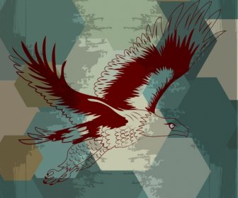 Eagle Flying Icon Sketch Grunge Vignette Polygon Background