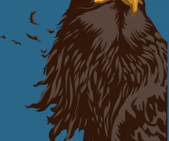 Eagle Icon Colored Cartoon Design Blown Feather Decoration