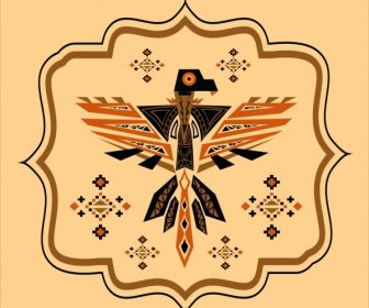 Eagle Icon Geometric Tribal Style Colored Flat Decoration
