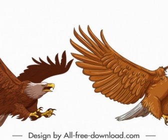 Eagle Icons Hunting Gesture Sketch Cartoon Design