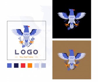 Modèle De Logo D’aigle Croquis Symétrique Plat Coloré