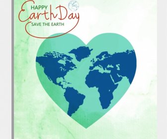 Earth Day Background Green Heart Shape Continental Icon
