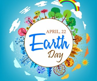 Earth Day Banner Circle Decoration Tree Icons