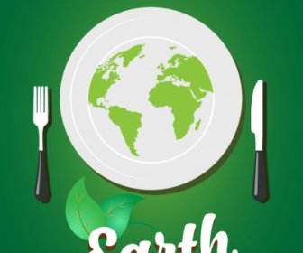 Erde Tag Banner Grüne Erde Dekoriert Gericht Symbole