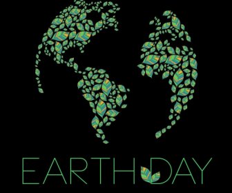 Earth Day Banner Green Leaves Layout Dark Design
