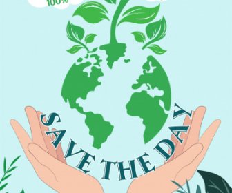 Earth Day Banner Mãos Planeta árvores Esboço