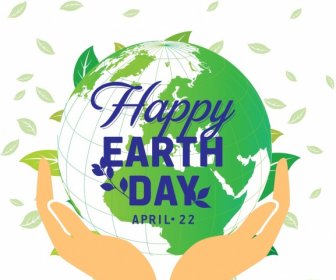 Earth Day Banner Leaves Hand Green Globe Icons