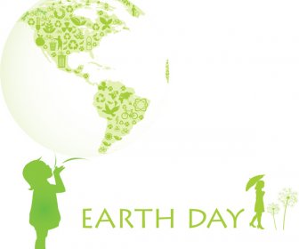 Earth Day Banner On Green And White Background