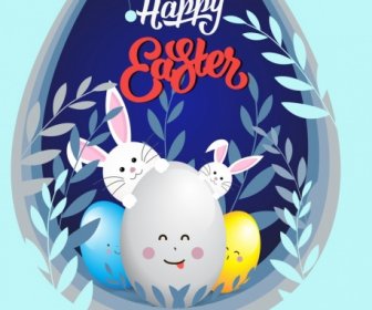 Easter Latar Belakang Telur Kelinci Emoticon Daun Dekorasi