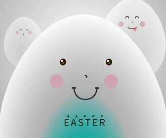 Ostern Hintergrund Weißen Eiern Symbole Niedlichen Cartoon Stilisiert