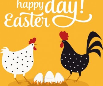 Easter Banner Ayam Telur Ikon Berwarna Kartun Desain