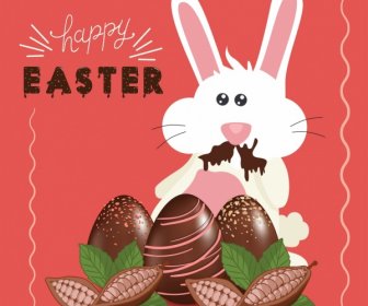 عيد الفصح لافتة الكاكاو الشوكولاته الأرنب أيقونات ديكور