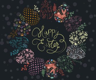 Los Huevos De Pascua Iconos De Diseño De Banner Flores Decoracion Circulo