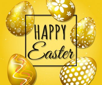 Easter Banner Shiny Golden Decorated Eggs Icons