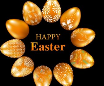 Easter Banner Template Mengkilap Didekorasi Dengan Telur Ikon