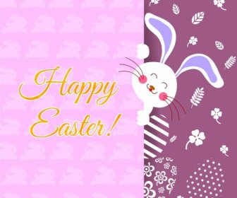 부활절 카드 표지 귀여운 토끼 꽃 계란 장식