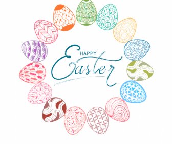 Easter  Card Design Elements Calligraphy Eggs Hand Draw Outline