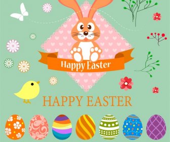 Easter Card Design Illustration With Bunny And Eggs