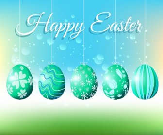 Easter Cover Card Template Hanging Shiny Decorative Eggs