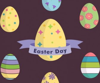 Easter Day Background Colorful Decorative Eggs Icons
