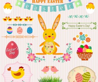 Easter dekorasi desain elemen terisolasi latar belakang yang terang