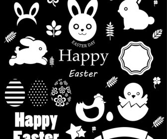 Easter desain elemen ilustrasi pada latar belakang gelap