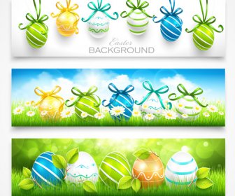 Easter Egg Ornaments Banners Vector