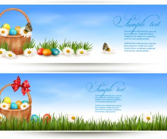 復活節彩蛋和籃子向量