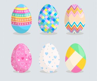  Easter Eggs ícones Define Coleção Elegante Colorido Geometria Moderna Corações Decoração