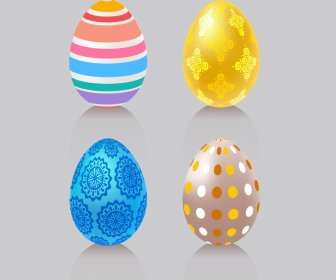  Huevos De Pascua Iconos Conjuntos Elegantes Coloridos Patrones Repetitivos Decoración