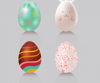   Telur Paskah Ikon Set Kurva Elegan Dekorasi Kelinci Kelopak Bunga