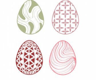 Easter Eggs Icons Sets Flat Classical Curves Repeating Shapes Outline