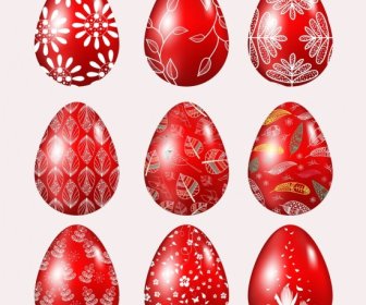 Huevos De Pascua Iconos Diseño Rojo Brillante Decoración Natural