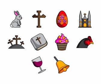 easter icon set flat classical symbols sketch