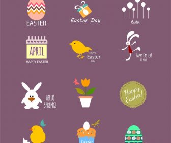 Easter Icons Collection With Colored Flat Design