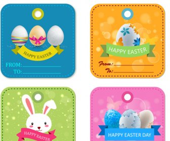 Easter Labels Collection With Eggs And Rabbit Illustration